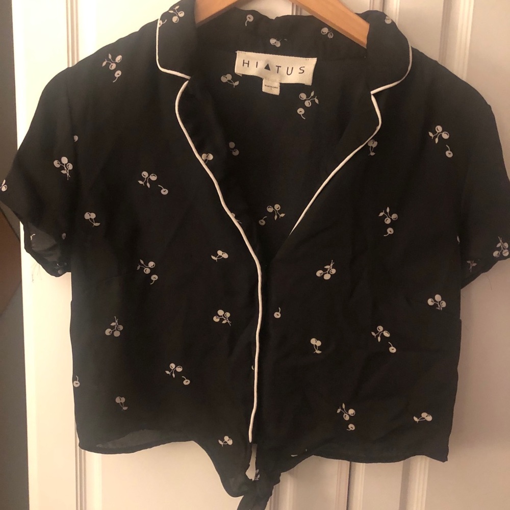 Cropped Chiffon button up knot tie top